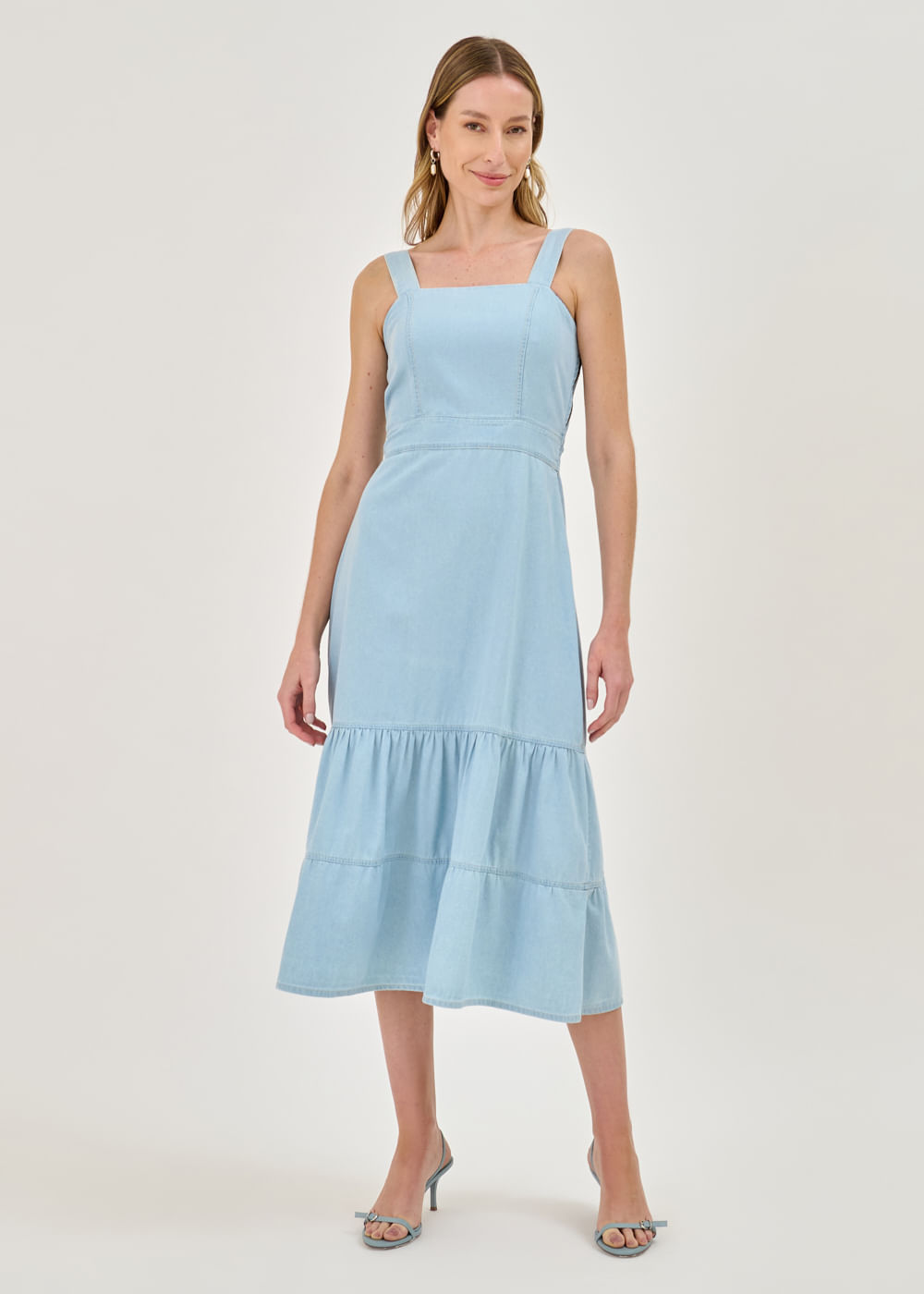 13.10.7301DEL VESTIDO MIDI JEANS DETALHE RECORTES