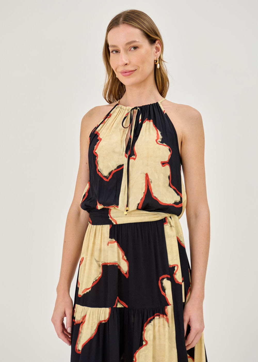 53.50.7305EST VESTIDO LONGO HALTER ESTAMPA SUMMER ISLAND