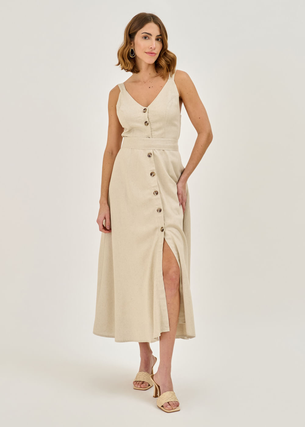 53.11.7201ARE1 VESTIDO MIDI DETALHE ABOTOAMENTO FRONTAL