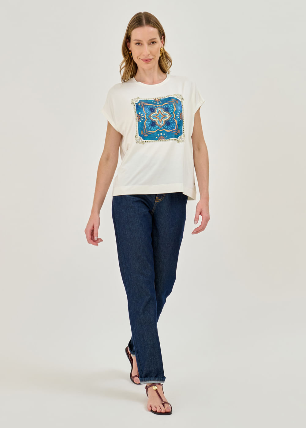 67.44.7202OF1 T-SHIRT MALHA ESTAMPA LENÇO FLORAL