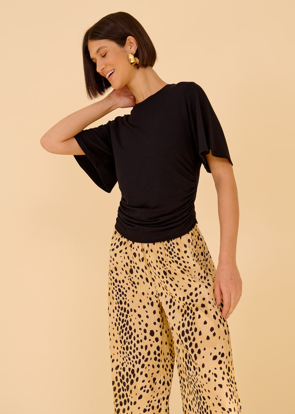 67.40.3613PTO BLUSA MANGA CURTA COM FRANZIDO