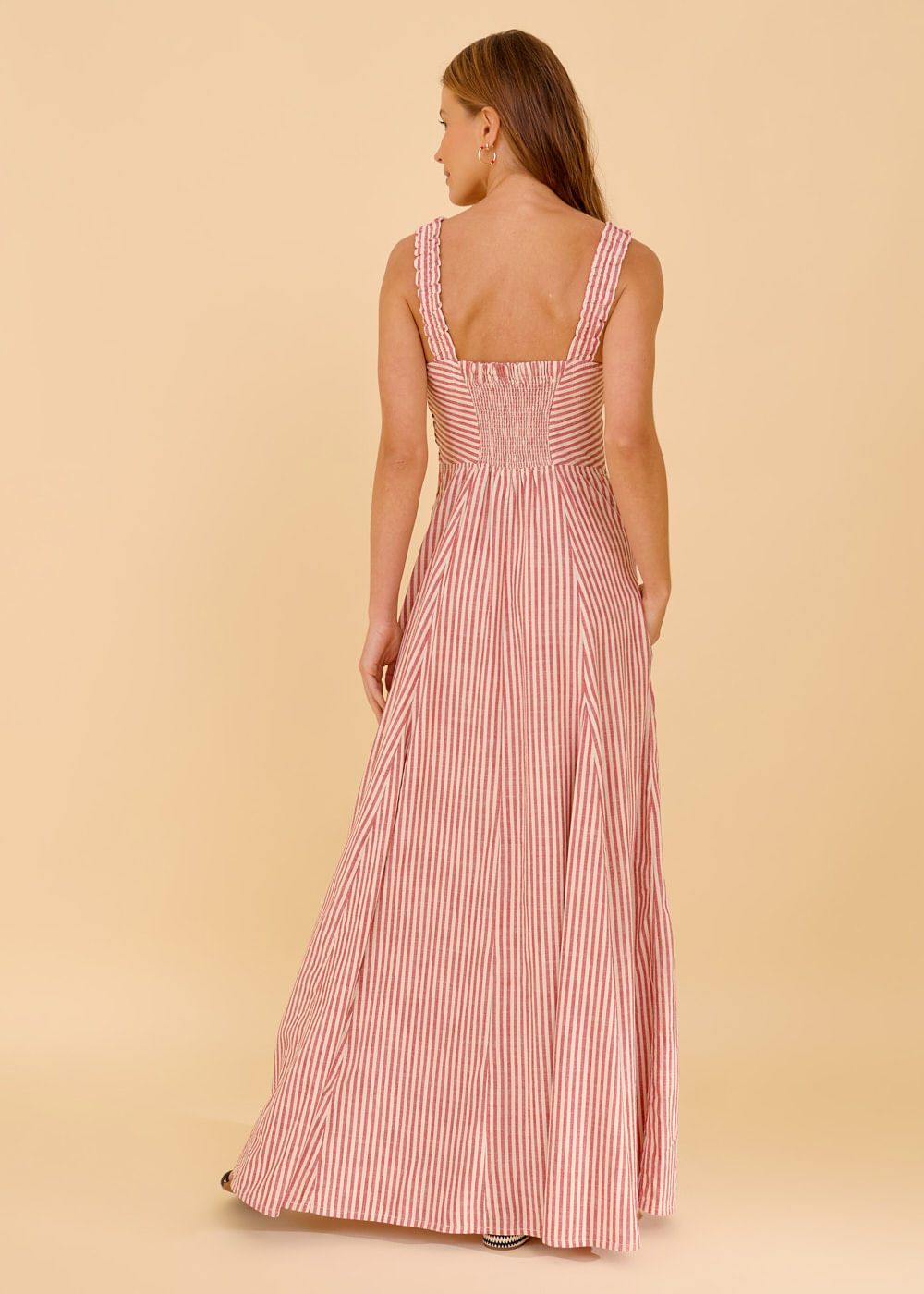 13.41.3601LIS VESTIDO LONGO LISTRADO COM  RECORTES