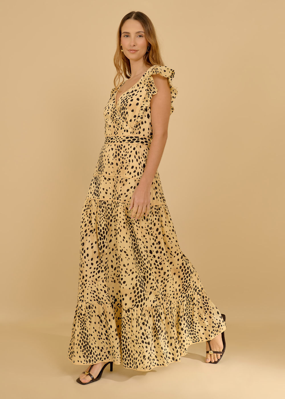 53.51.3601EST VESTIDO LONGO BABADOS ESTAMPA LEOPARDO