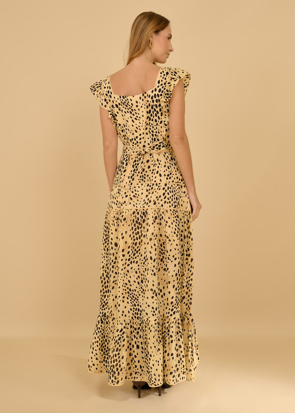 53.51.3601EST VESTIDO LONGO BABADOS ESTAMPA LEOPARDO
