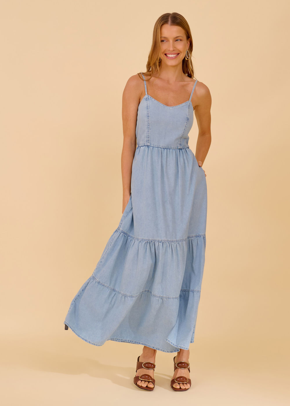 13.40.3605DEL VESTIDO JEANS LONGUETE COM BABADO