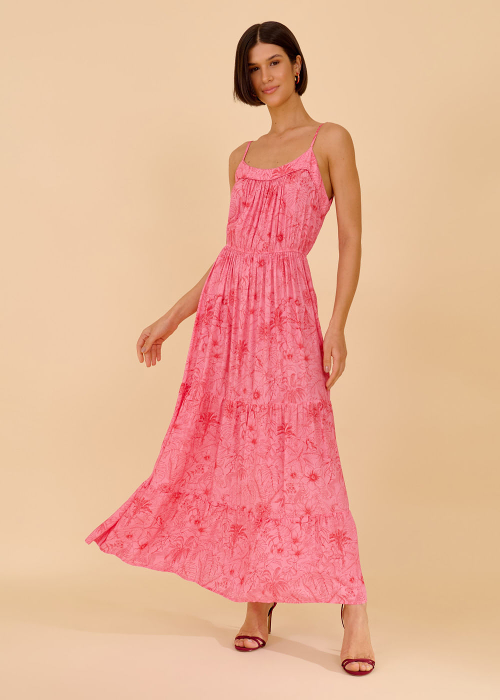 53.50.3640PTY VESTIDO LONGO ALÇA FINA ESTAMPA WILD GARDEN