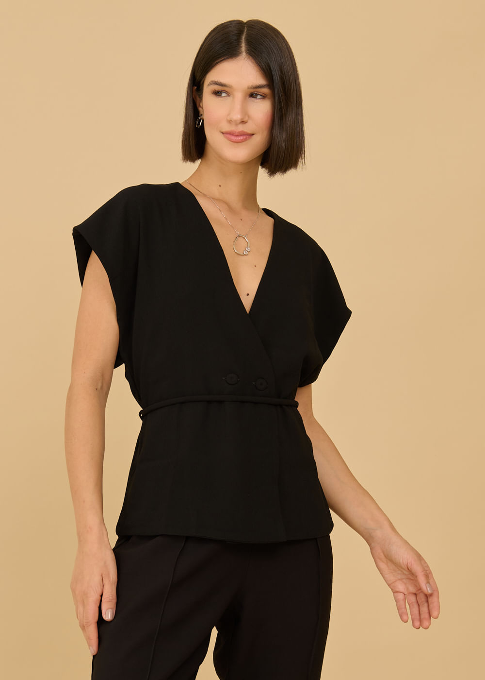 27.40.3603PTO BLUSA COM TRANSPASSE ALFAIATARIA - HIGHLINE