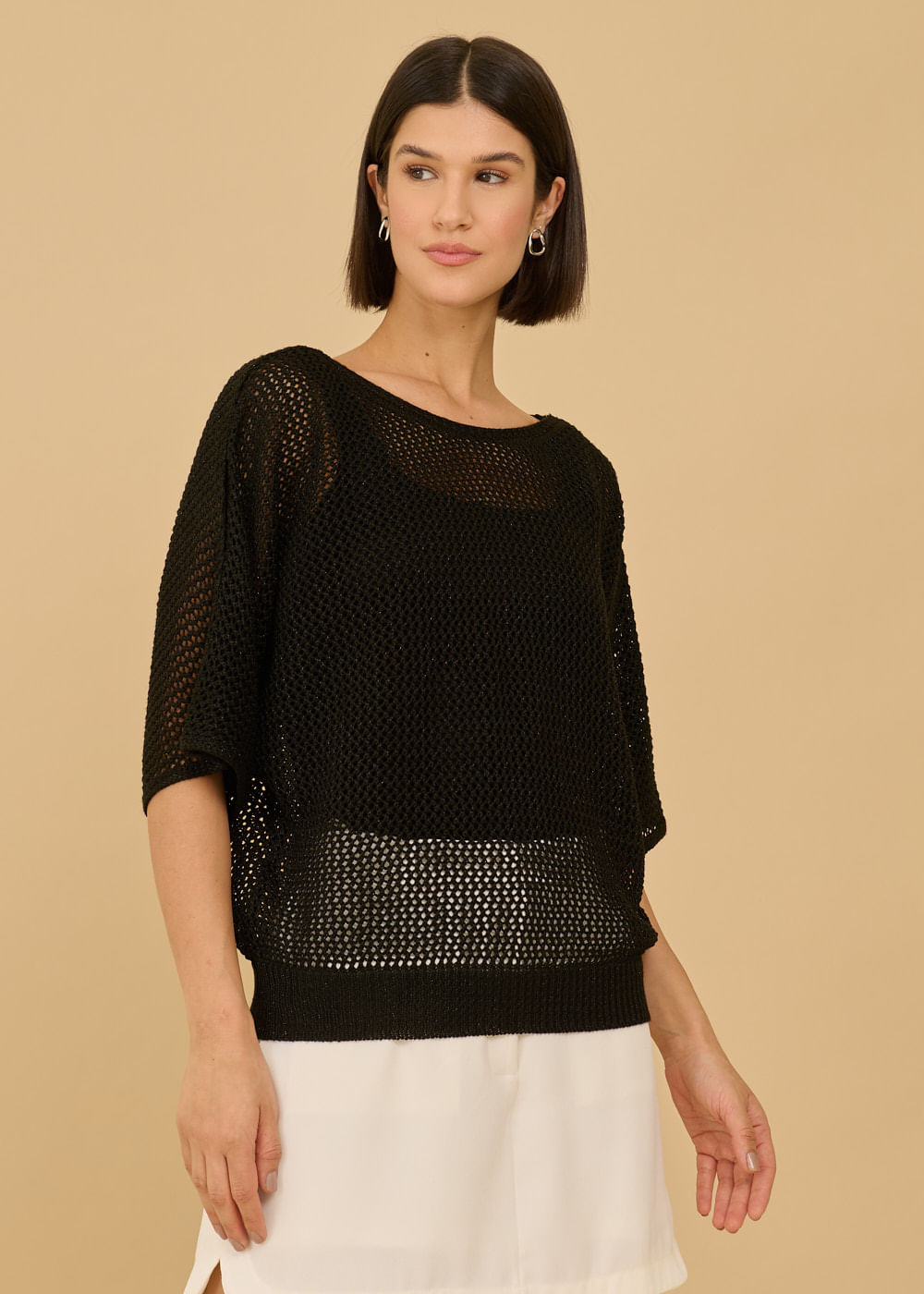 47.40.3607PTO BLUSA OVER DE TRICOT VAZADO COM LUREX
