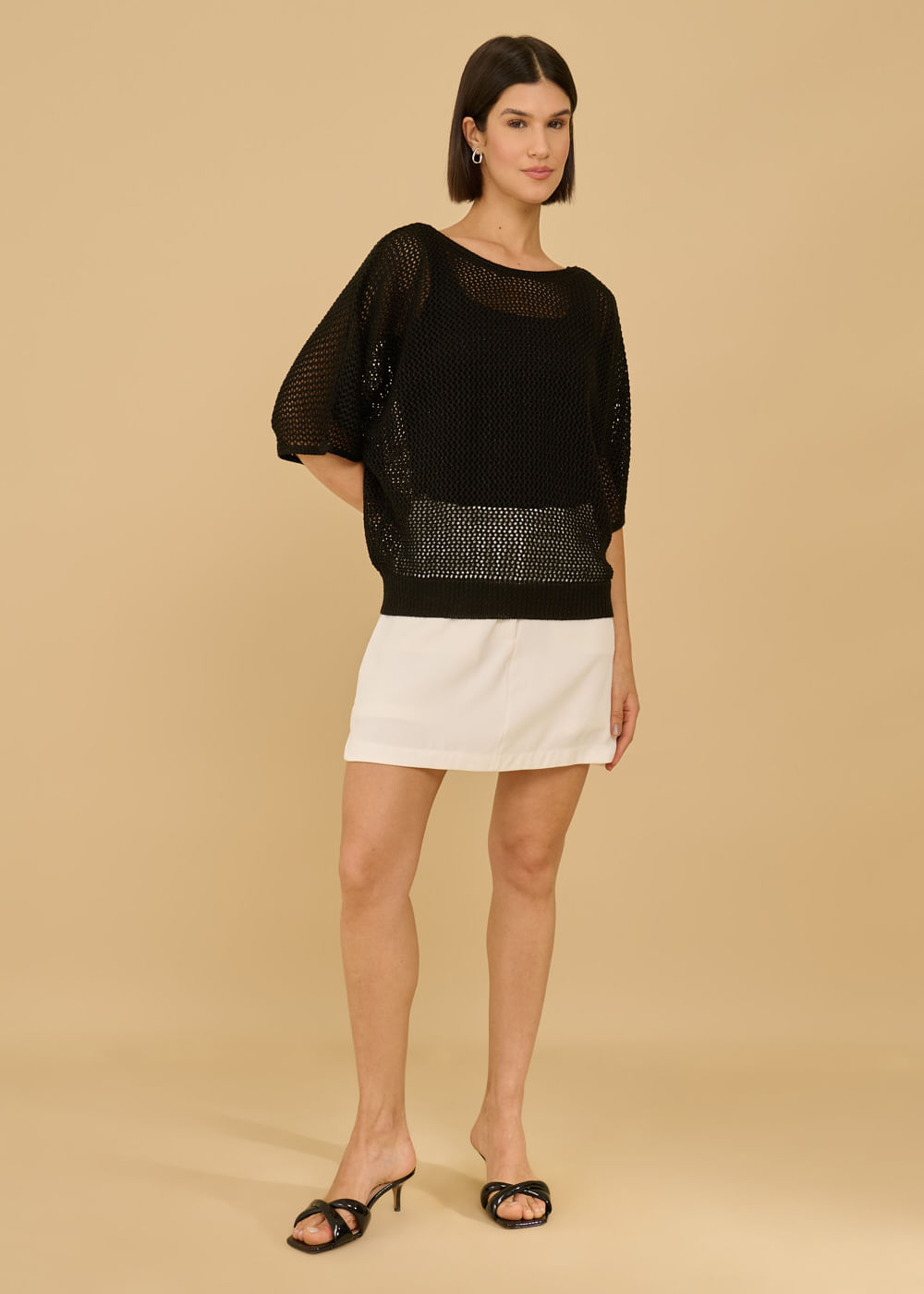 47.40.3607PTO BLUSA OVER DE TRICOT VAZADO COM LUREX