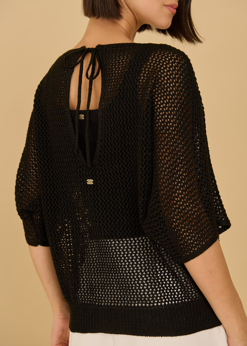 47.40.3607PTO BLUSA OVER DE TRICOT VAZADO COM LUREX