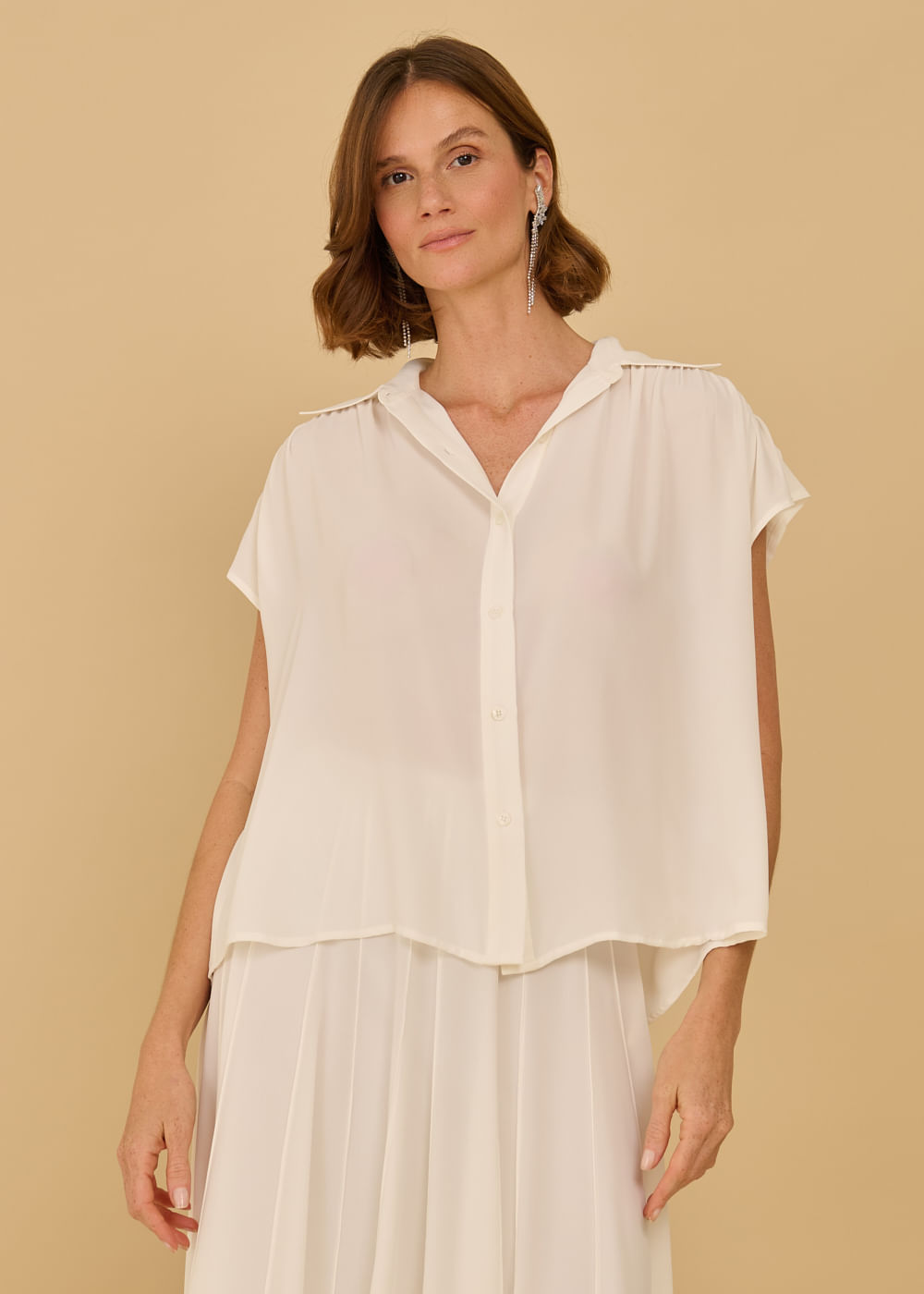 57.40.3604OFW CAMISA CHIFFON M/C C/ FRANZIDO