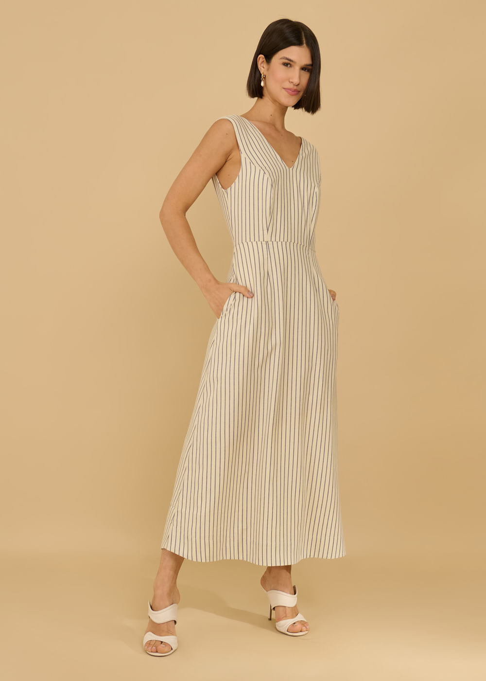 23.41.3601LIS VESTIDO LONGO LISTRADO DECOTE V