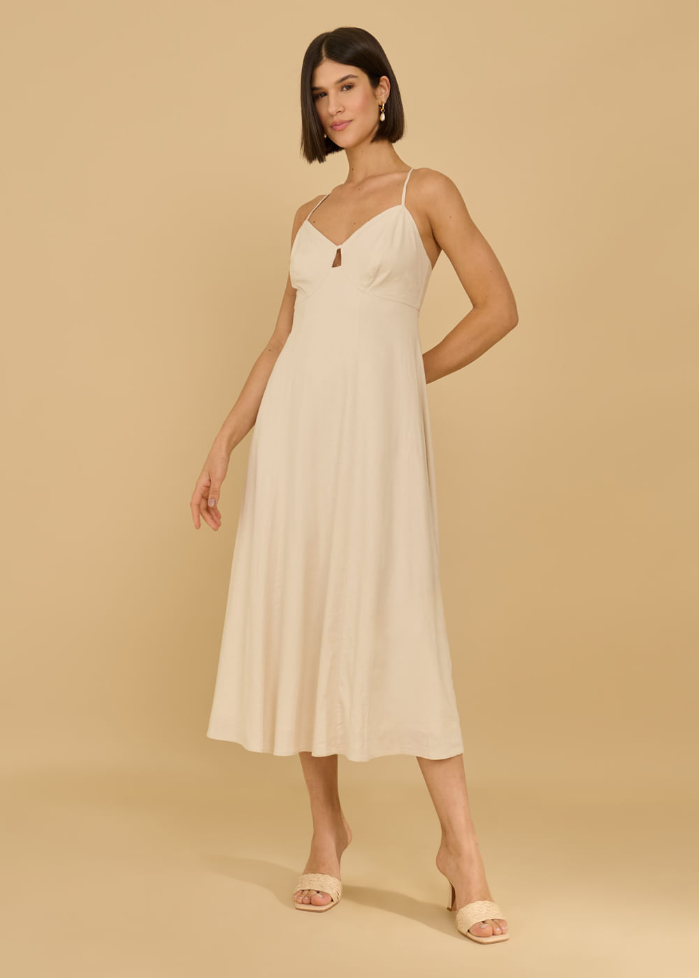 53.11.3610ARE VESTIDO MIDI DECOTE V ALÇAS FINAS