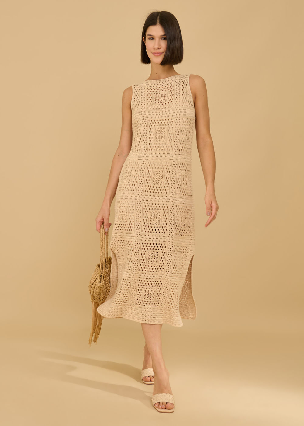 43.10.3601ARE VESTIDO MIDI TRICO PONTO RENDADO