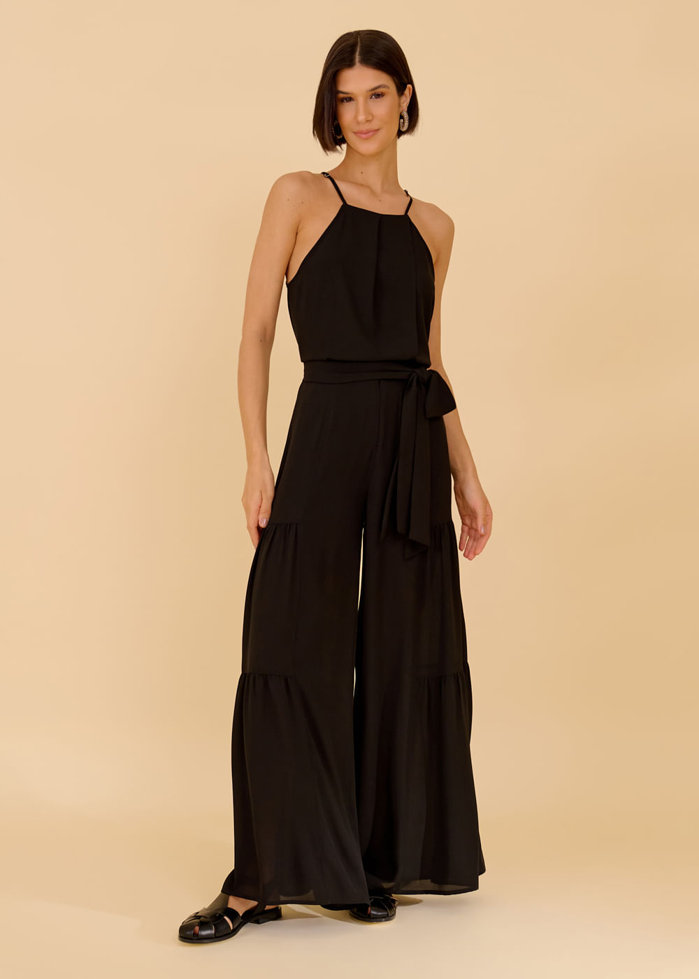 52.10.3615PTO CALÇA PANTALONA CHIFFON C/ RECORTES