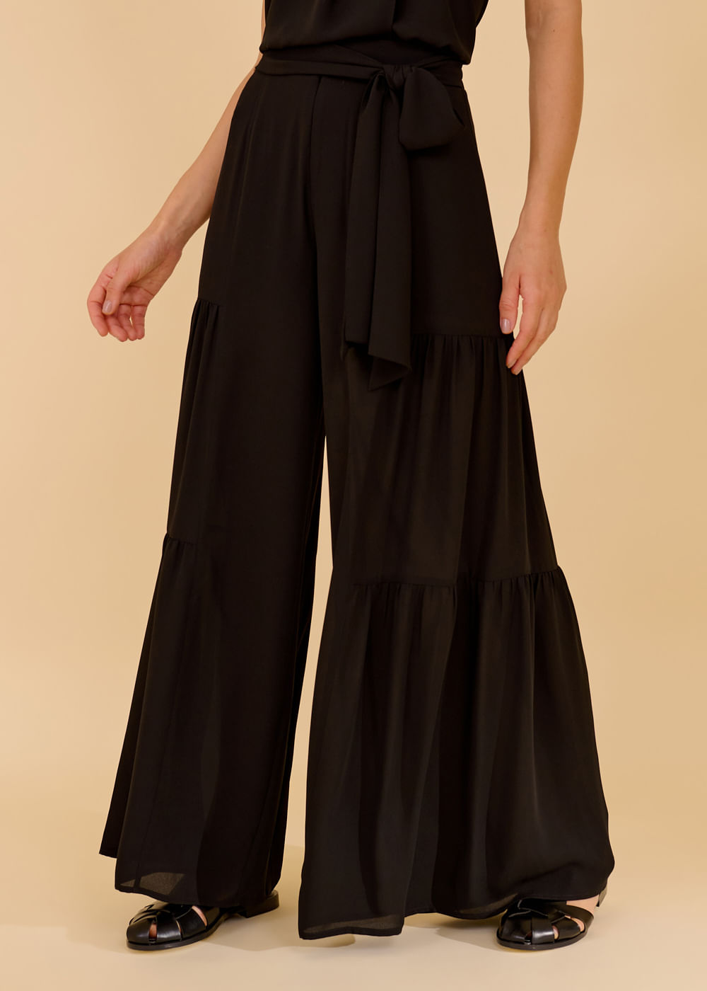 52.10.3615PTO CALÇA PANTALONA CHIFFON C/ RECORTES