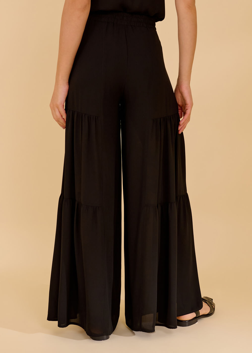 52.10.3615PTO CALÇA PANTALONA CHIFFON C/ RECORTES