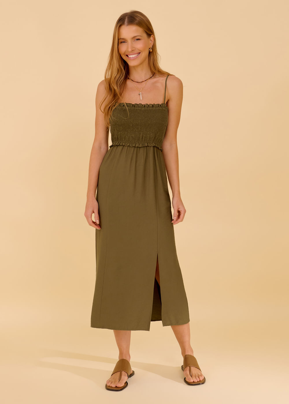 53.10.3603OLI VESTIDO MIDI ALÇA FINA DETALHADO