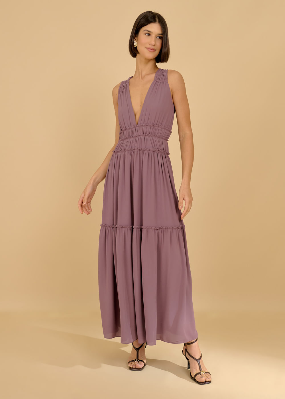 53.11.3618BER VESTIDO MIDI DECOTE FRANZIDO - HIGHLINE