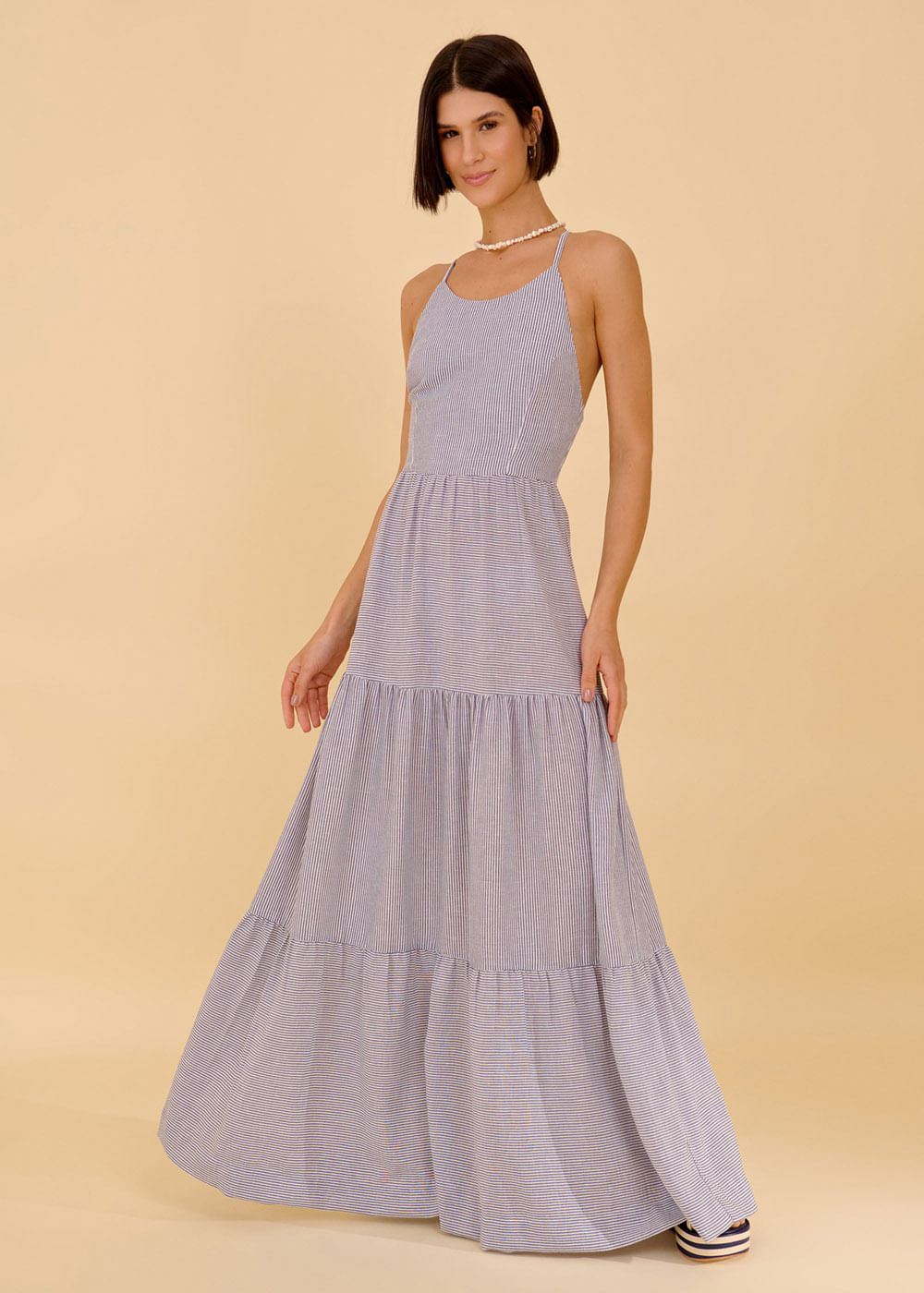 53.40.3620LIS VESTIDO LONGO LISTRADO DETALHADO