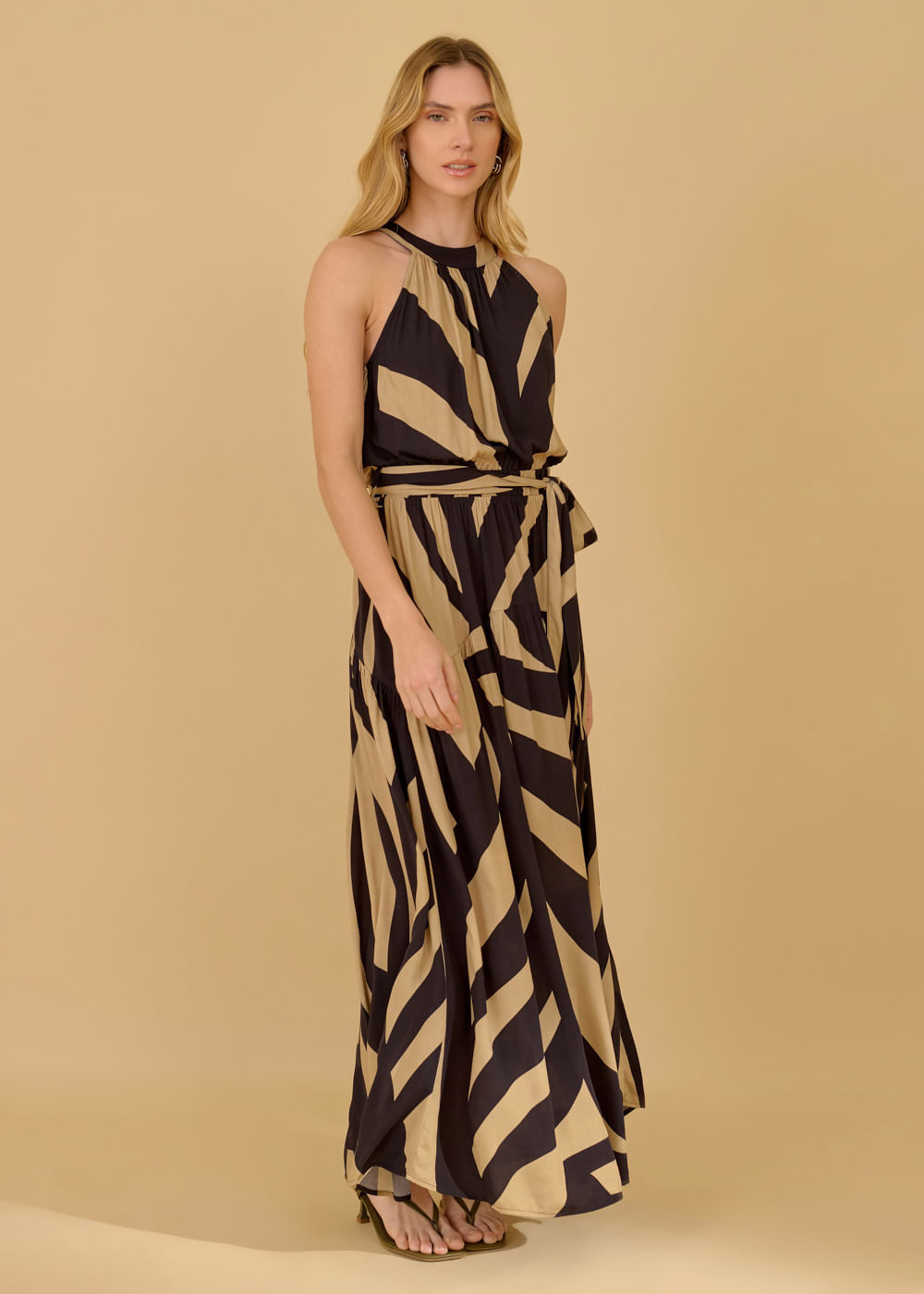 53.50.3610EST VESTIDO LONGUETE HALTER ESTAMPA LAS PALMAS