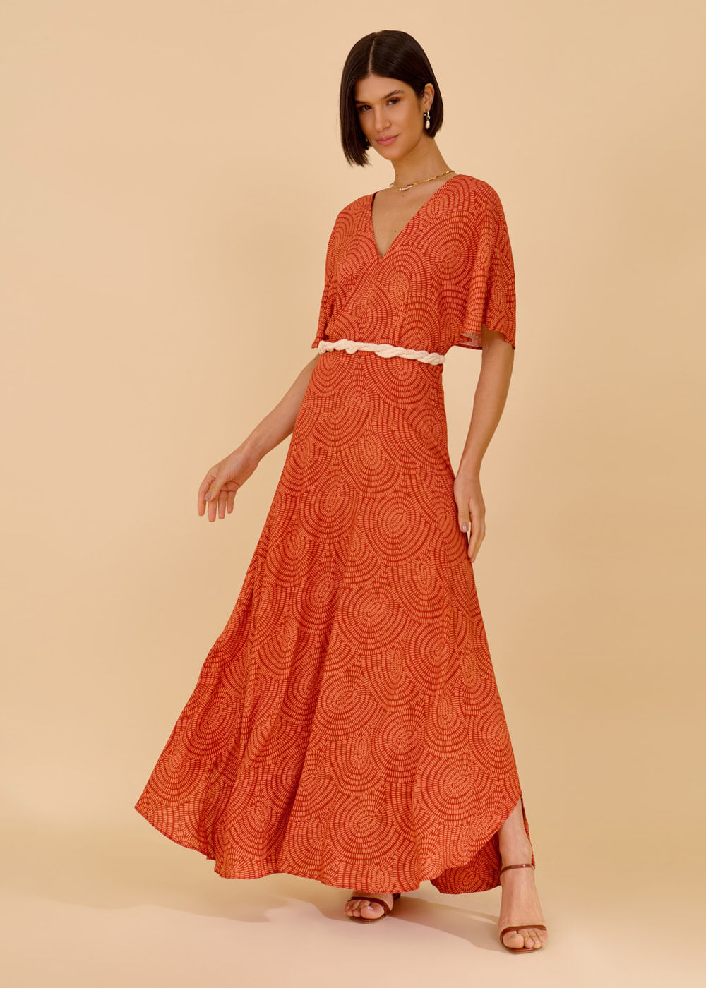 53.52.3601EST VESTIDO LONGUETE ESTAMPA NATURAL CIRCLES