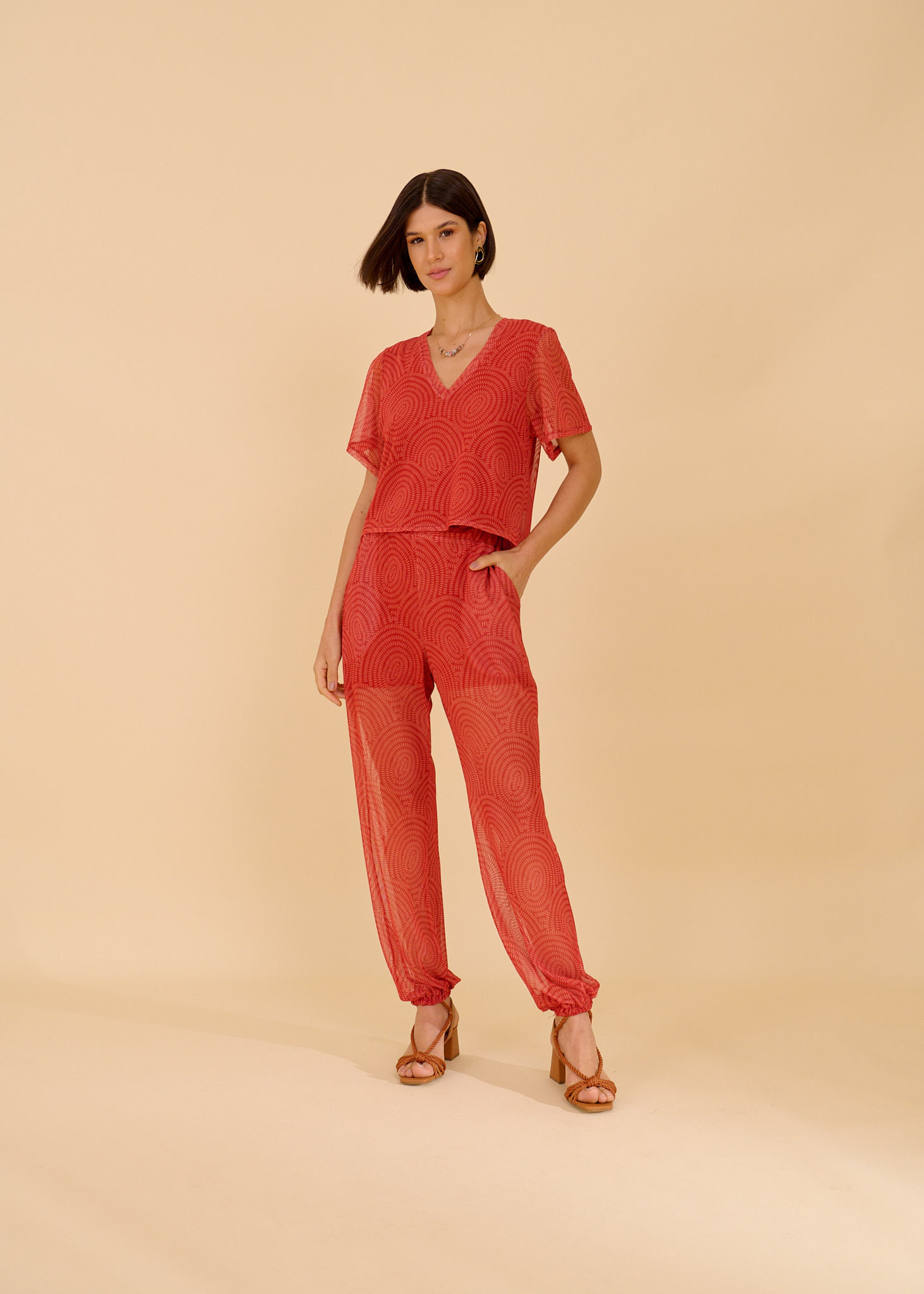 62.40.3602EST CALÇA TULE ESTAMPA NATURAL CIRCLES