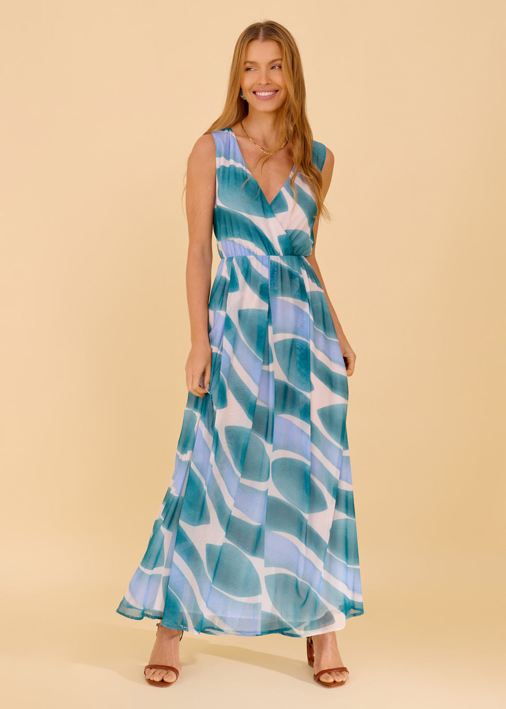 63.50.3604EST VESTIDO LONGUETE ESTAMPA GREEN WAVES