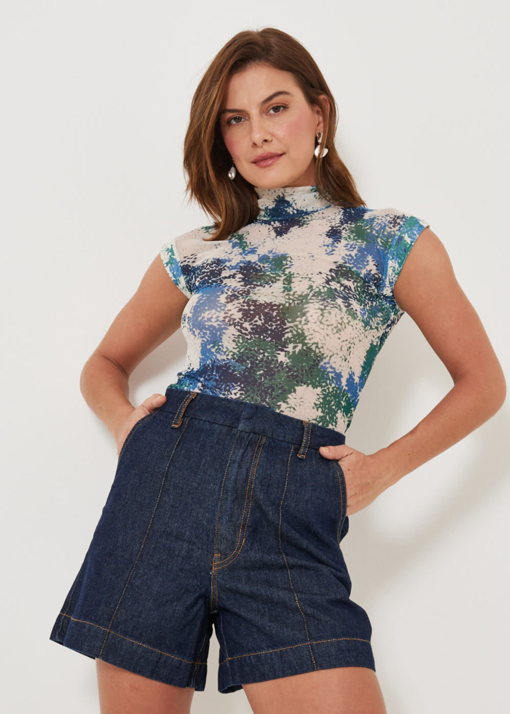 14.00.7501AMA SHORTS JEANS CÓS ALFAIATARIA