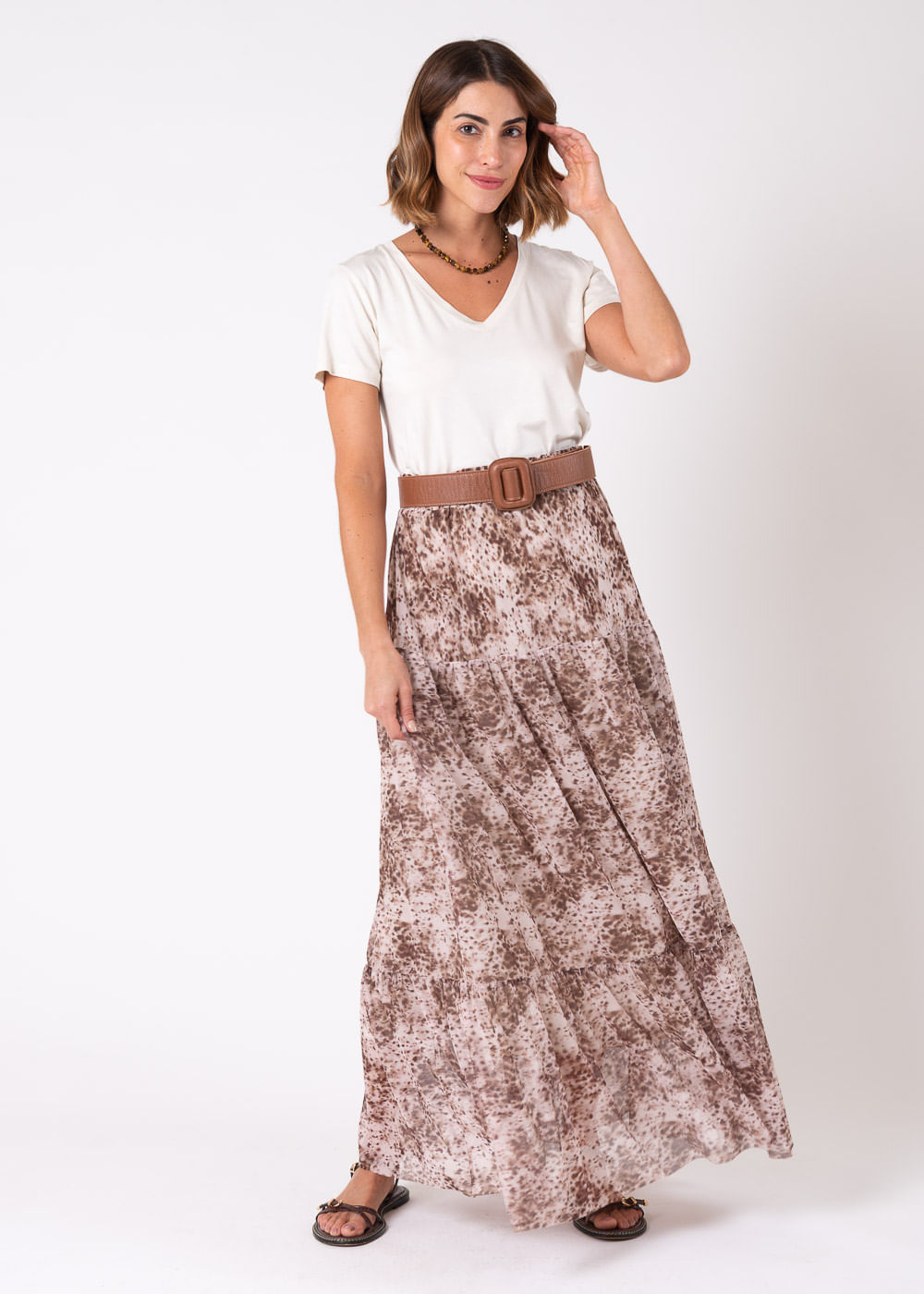 64.40.7503EST SAIA LONGUETE MALHA TULE ESTAMPA ANIMAL PAINTING