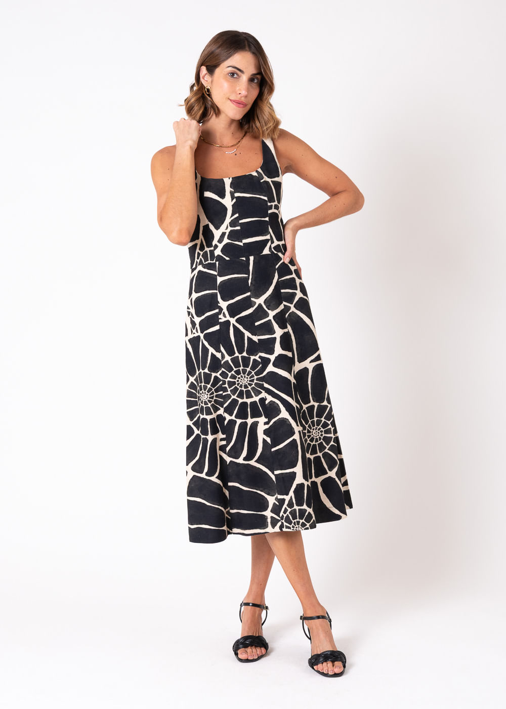 53.20.7602EST VESTIDO MIDI EVASÊ ESTAMPA CONCHAS