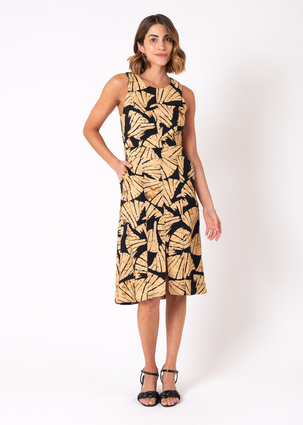 53.21.7509EST VESTIDO MIDI DECOTE REDONDO ESTAMPA LEQUE