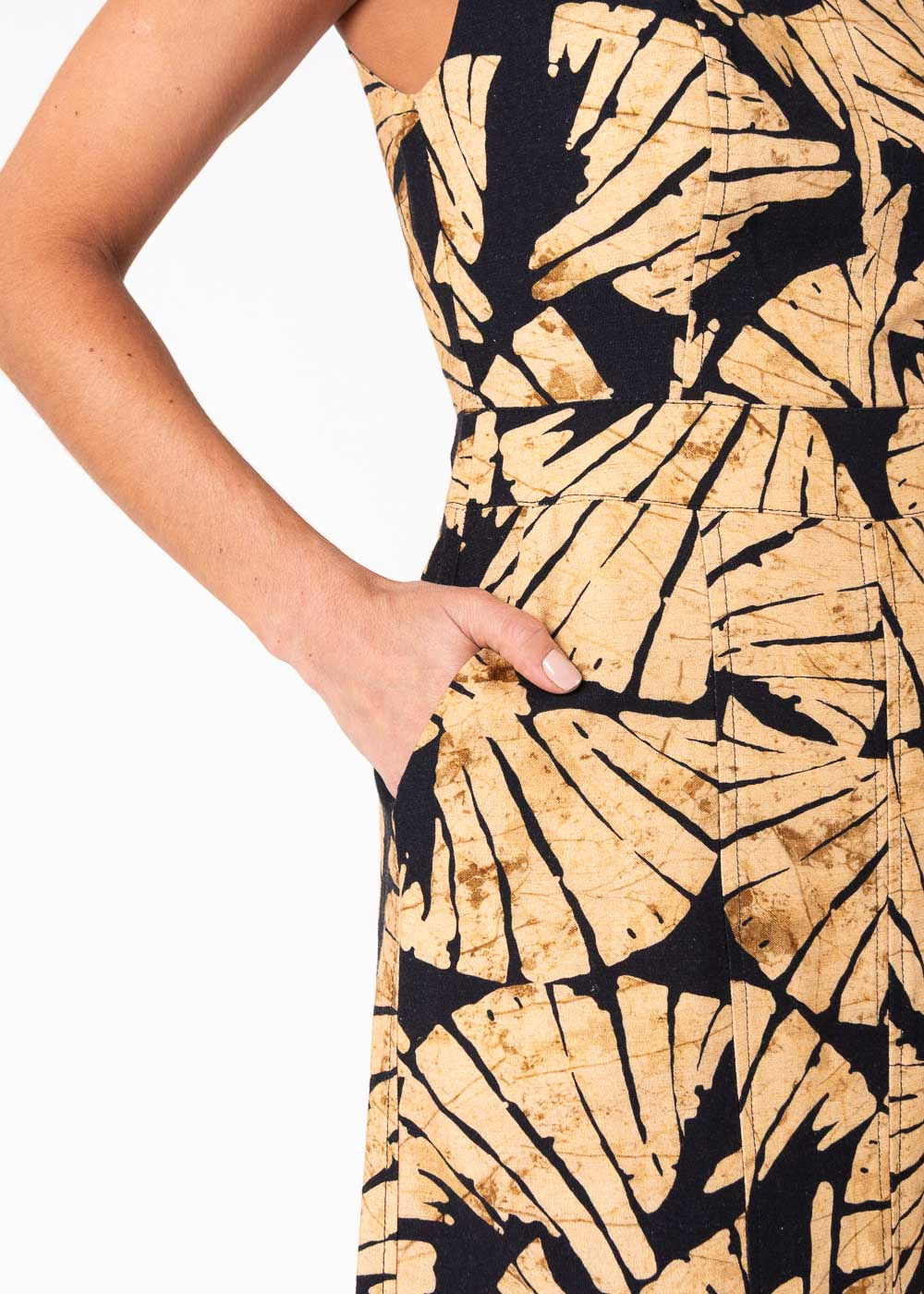 53.21.7509EST VESTIDO MIDI DECOTE REDONDO ESTAMPA LEQUE