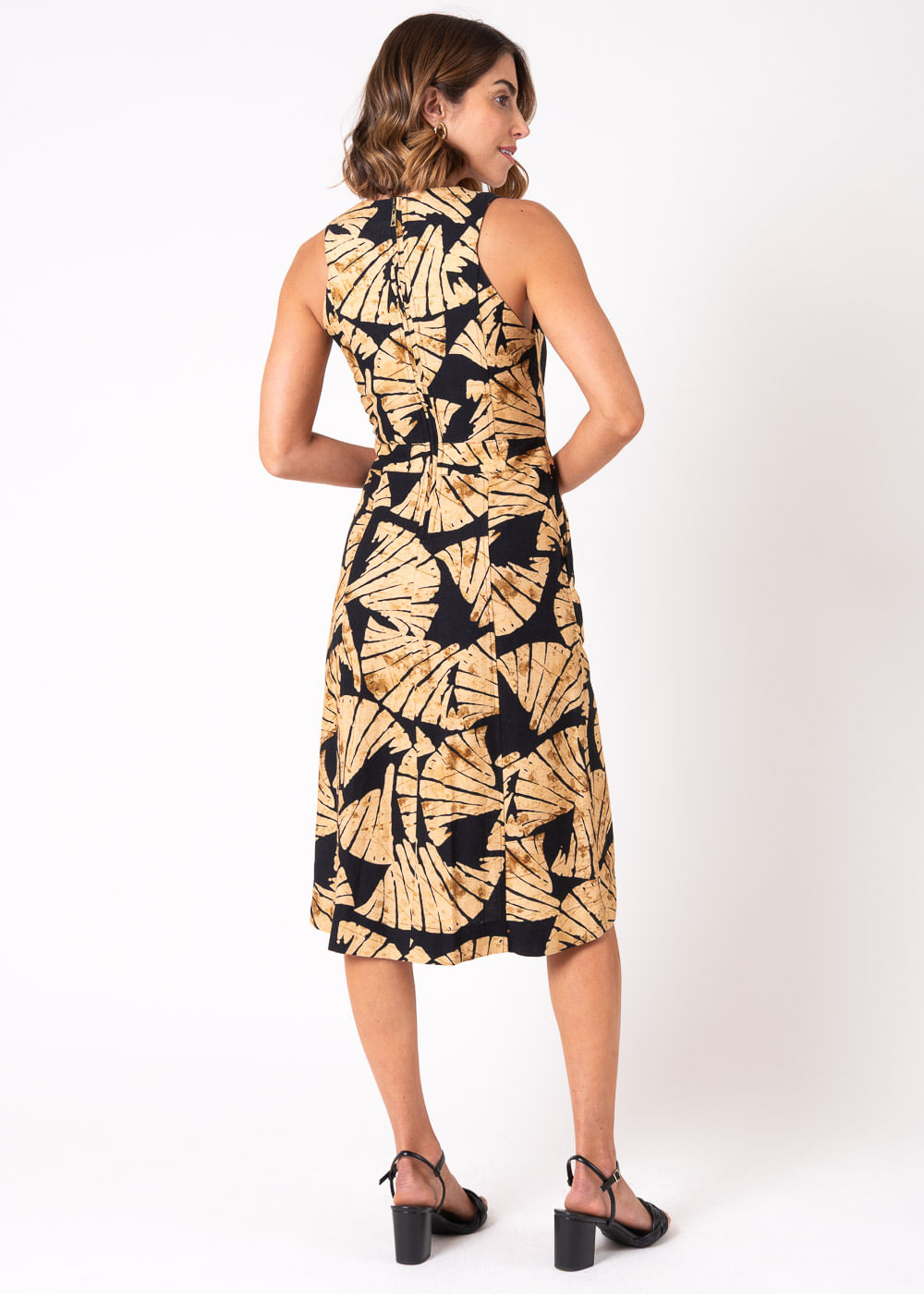 53.21.7509EST VESTIDO MIDI DECOTE REDONDO ESTAMPA LEQUE