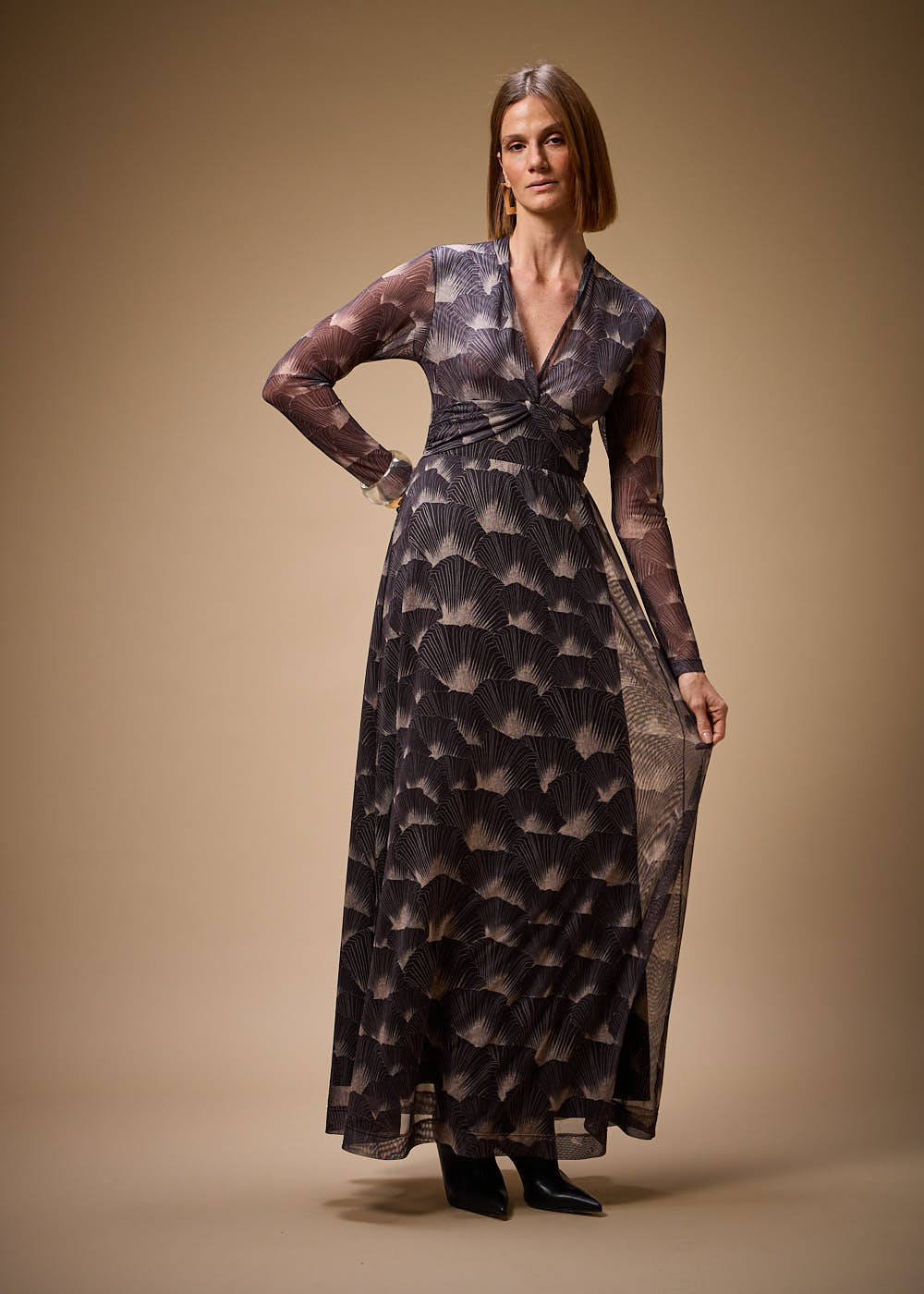 63.50.3702EST VESTIDO TULE LONGO ESTAMPA LEQUE