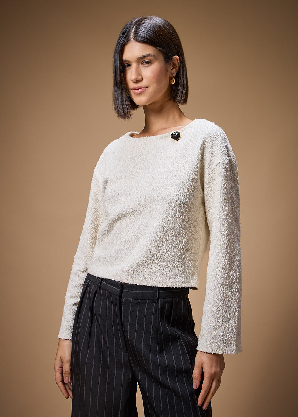 66.40.3704CRU BLUSA M/L MALHA TEXTURIZADA