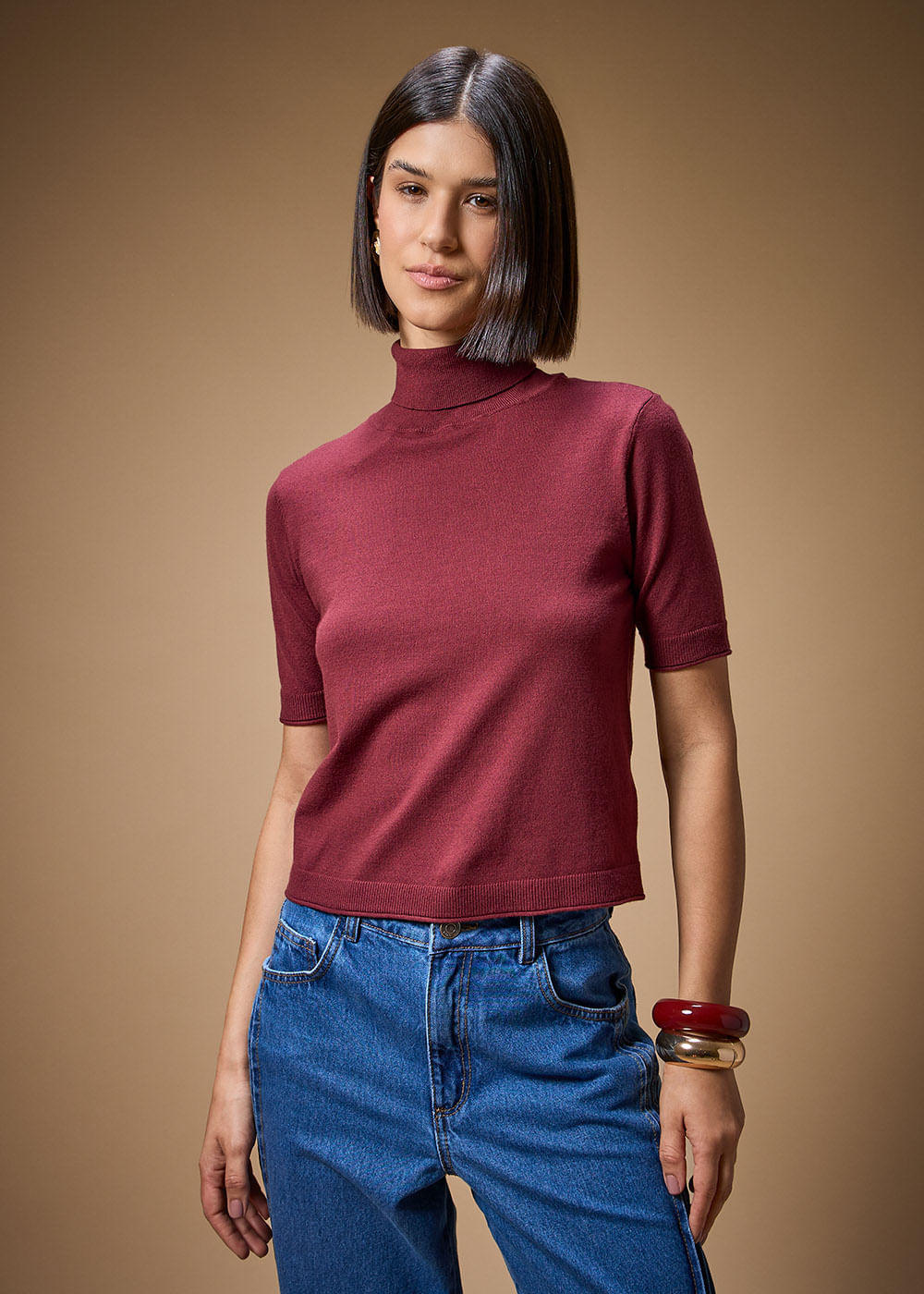 47.40.3701UME BLUSA DE TRICOT LIGHT M/C GOLA ALTA