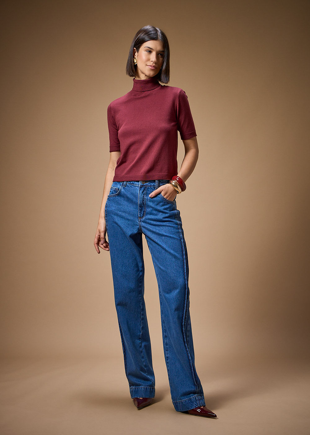 47.40.3701UME BLUSA DE TRICOT LIGHT M/C GOLA ALTA