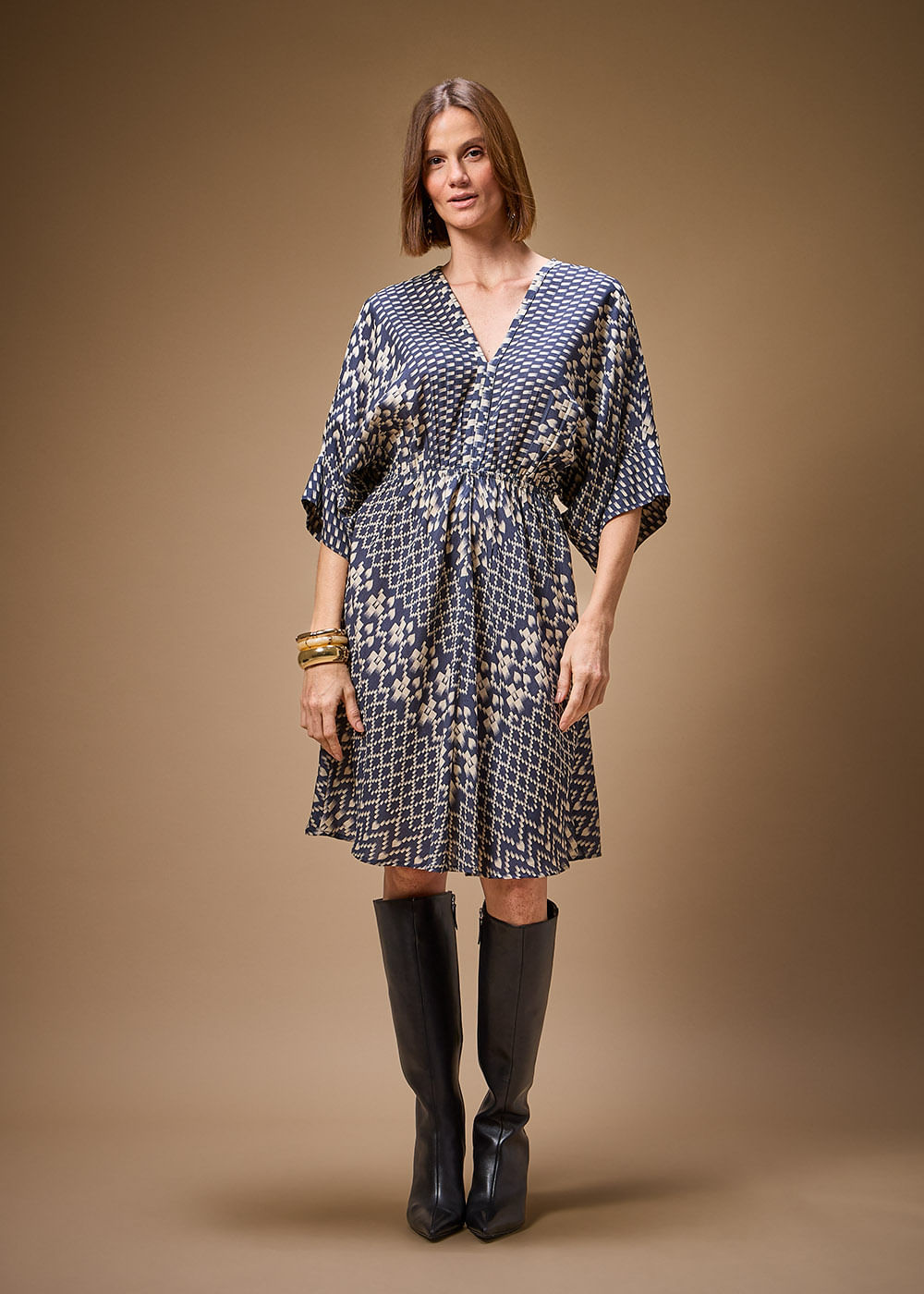 53.22.3704EST VESTIDO CURTO DETALHADO ESTAMPA ORIGAMI
