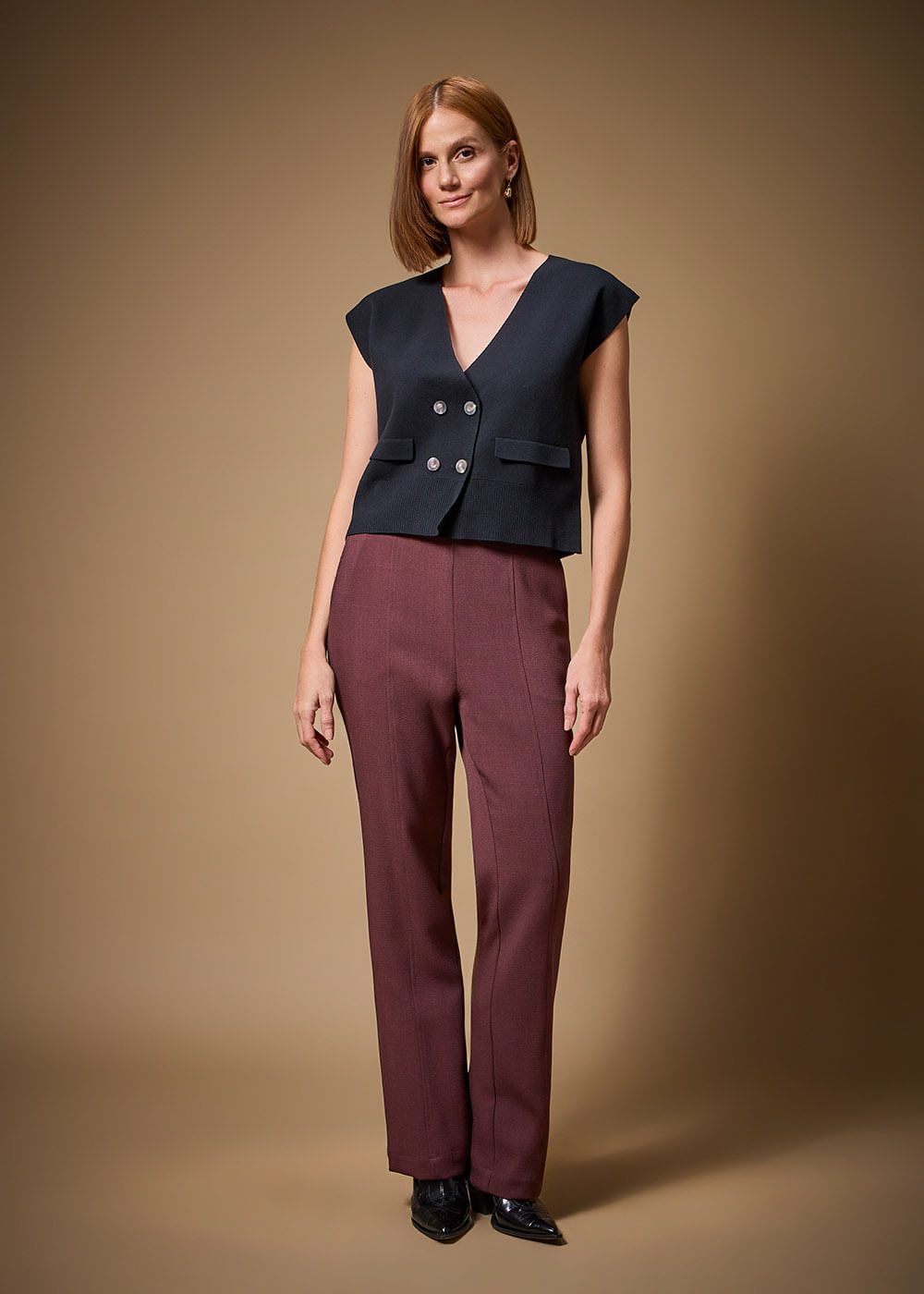 48.50.3702PTO COLETE TRICOT COM BOTÕES