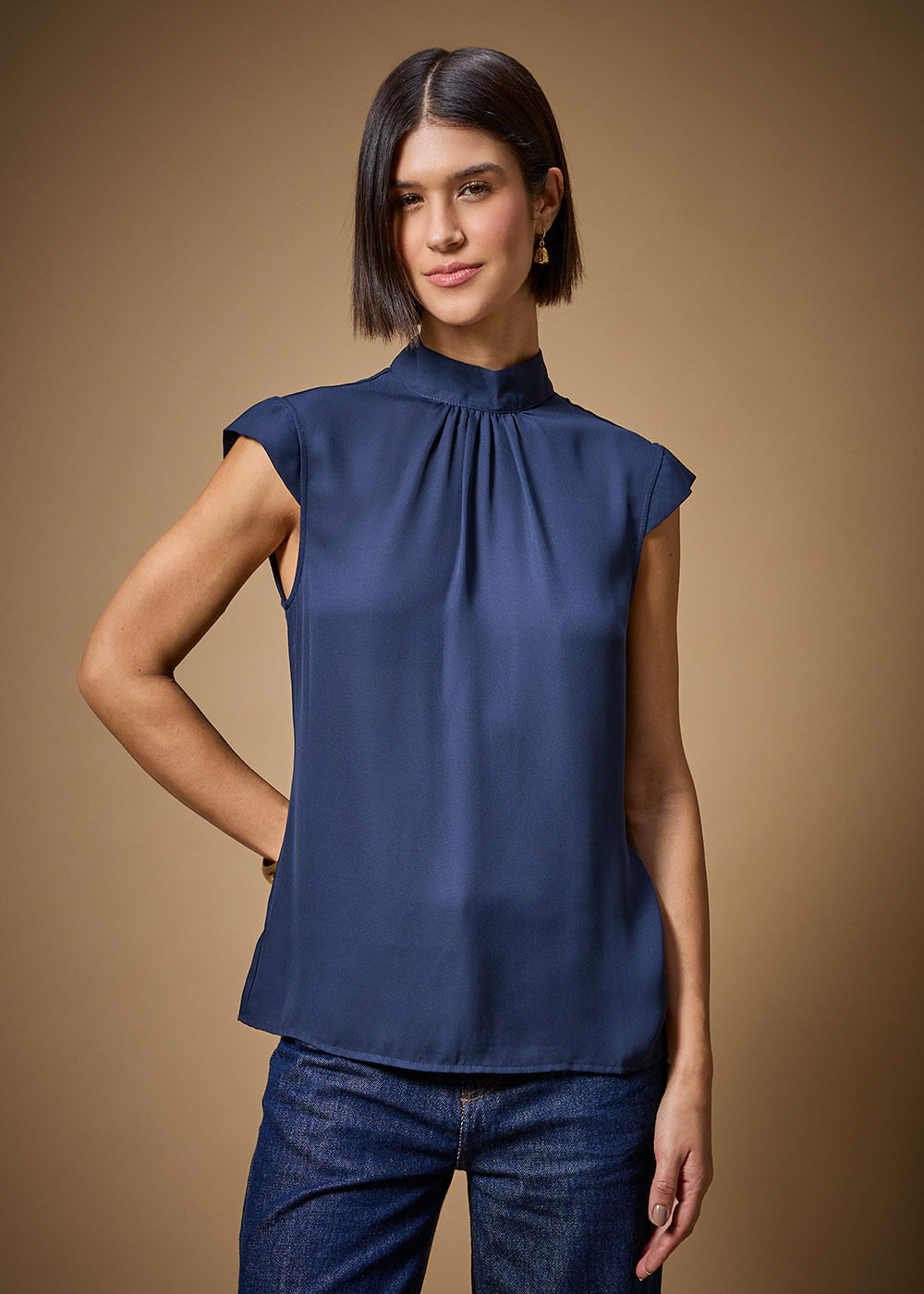 57.40.3709IKE BLUSA CHIFFON M/C GOLA HALTER NECK